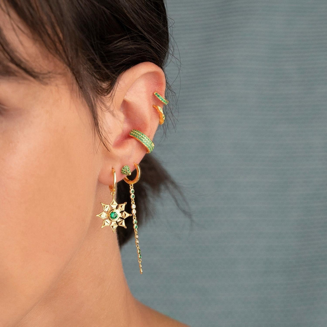 PENDIENTE PIERCING ARO ORO AMARILLO VERDE SEÑORITA
