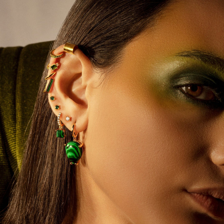 PENDIENTE PIERCING ARO ORO AMARILLO VERDE ESMERALDA SOPHIE