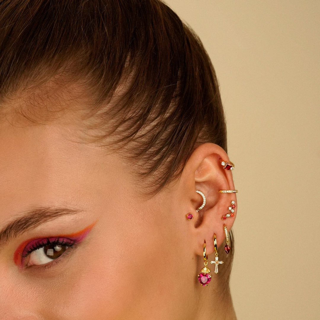 PENDIENTE PIERCING ORO AMARILLO GRANATE LUZ
