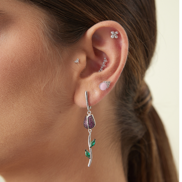 PENDIENTE PIERCING DE PLATA FLEUR-PERLE