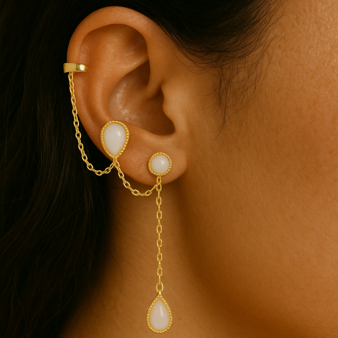 PENDIENTE PIERCING MÚLTIPLE WHITE AGATE DROPS