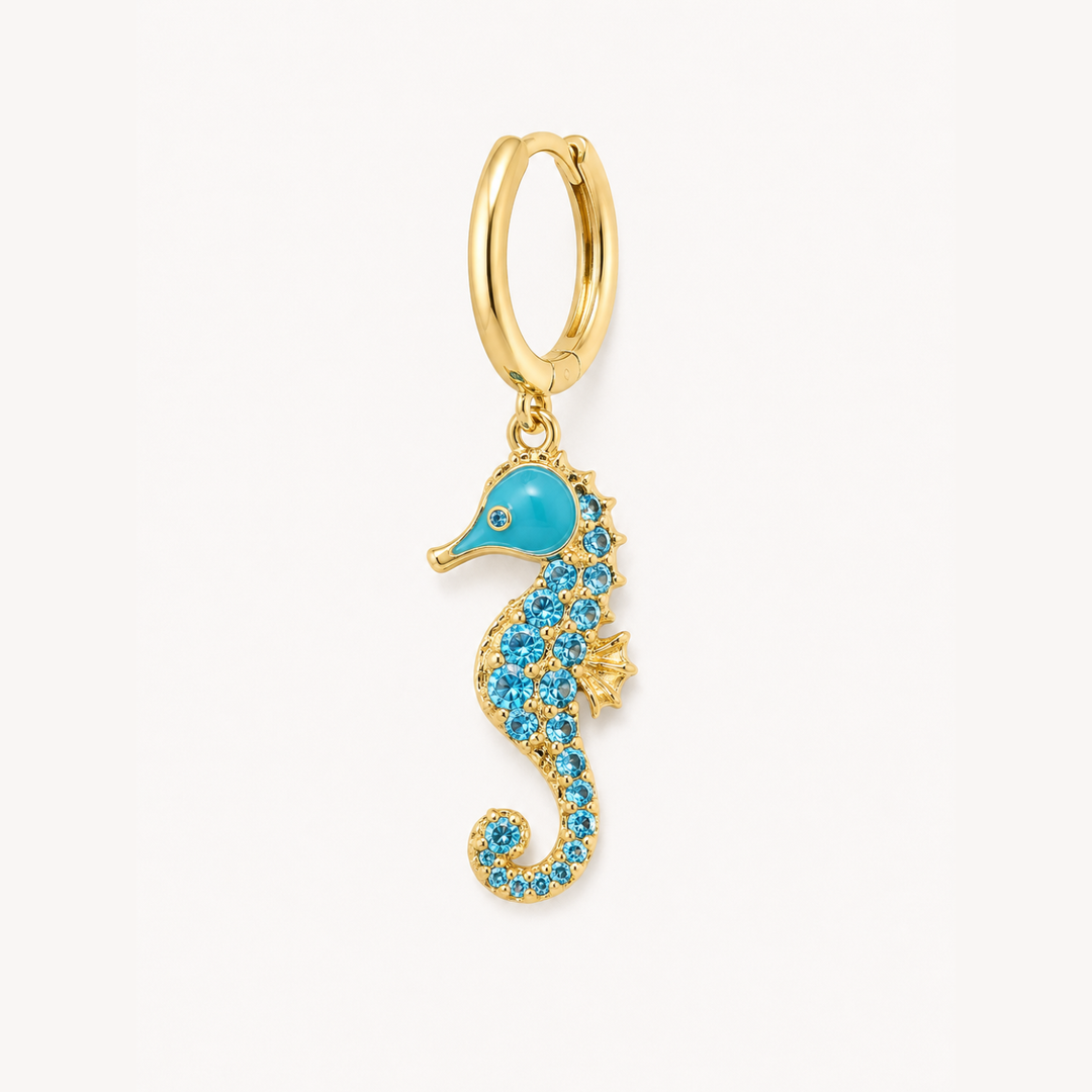 PENDIENTE PIERCING ARO MOSAÏQUE AQUA SEAHORSE