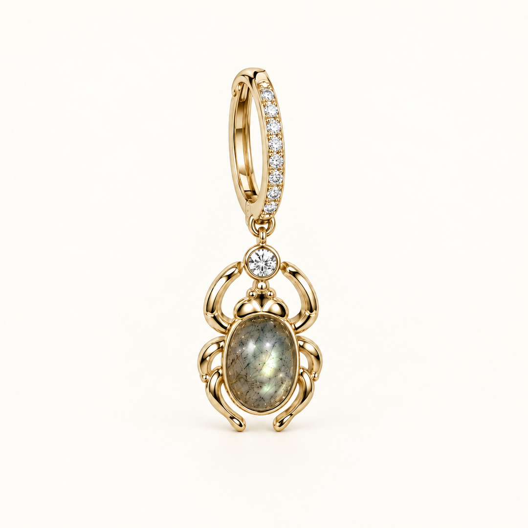 PENDIENTE PIERCING ARO GREY MOONSTONE SCARAB