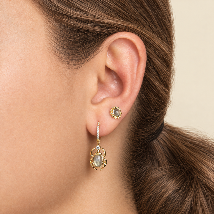 PENDIENTE PIERCING ARO GREY MOONSTONE SCARAB