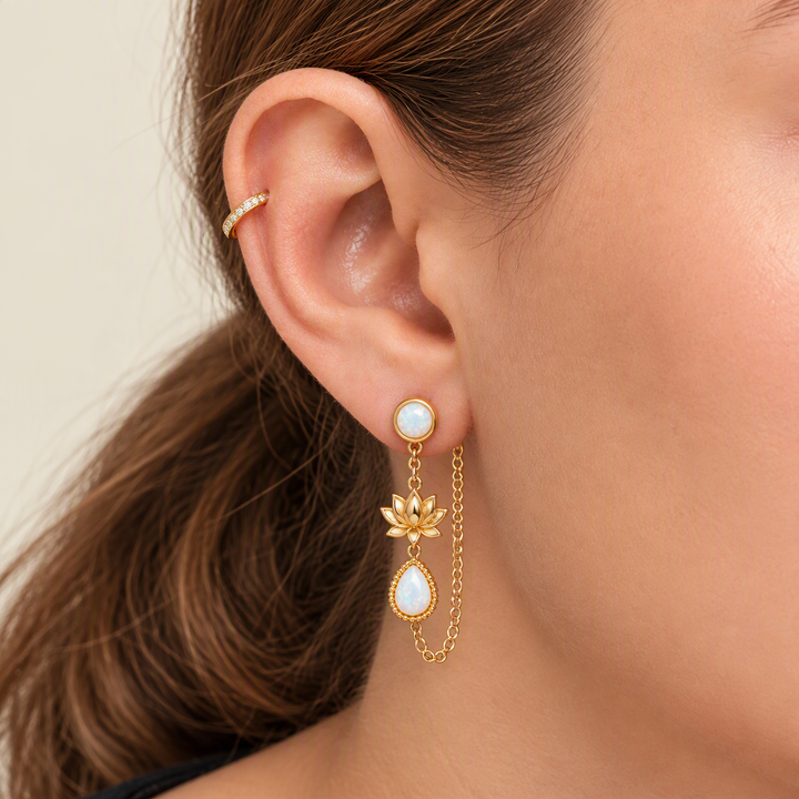 PENDIENTE PIERCING FIRE OPAL LOTUS