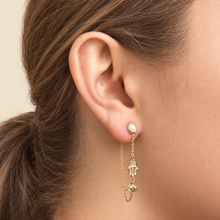 PENDIENTE PIERCING FIRE OPAL HAMSA-EYE