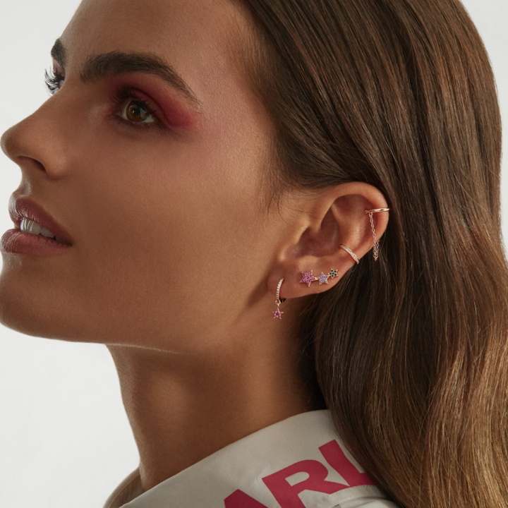 ORECCHINO PIERCING CERCHIO ORO ROSA STELLA CADENTE