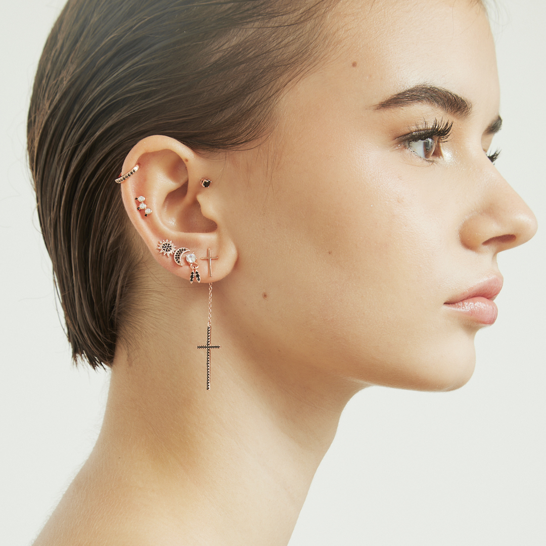 PENDIENTE PIERCING ORO ROSA ESPINELA LUZ